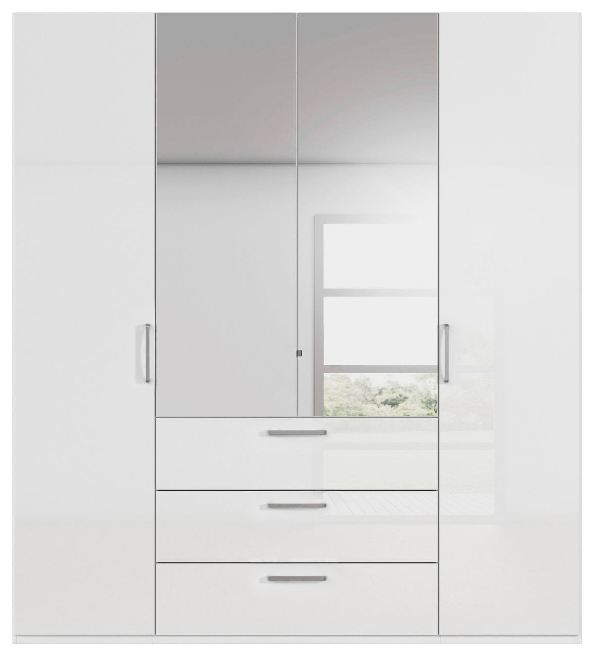 DREHTÜRENSCHRANK 201/235/61 cm,  in Weiß, Weiß Hochglanz, 4-türig  - Chromfarben/Edelstahlfarben, Basics, Glas/Holzwerkstoff (201/235/61cm) - Novel