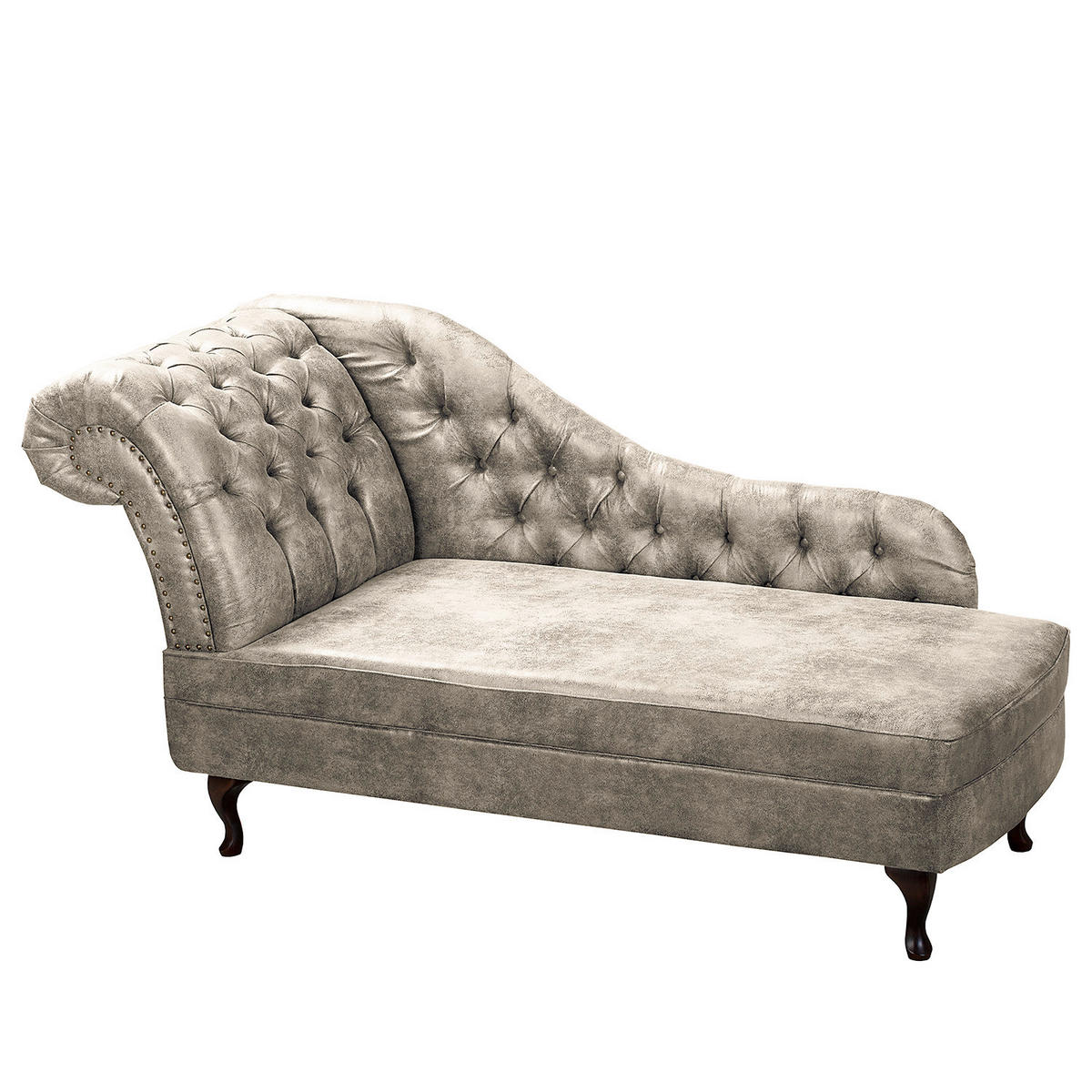 RÉCAMIERE Lederlook Hellgrau  - Hellgrau/Braun, Design, Holz/Textil (185/93/75cm) - Livetastic