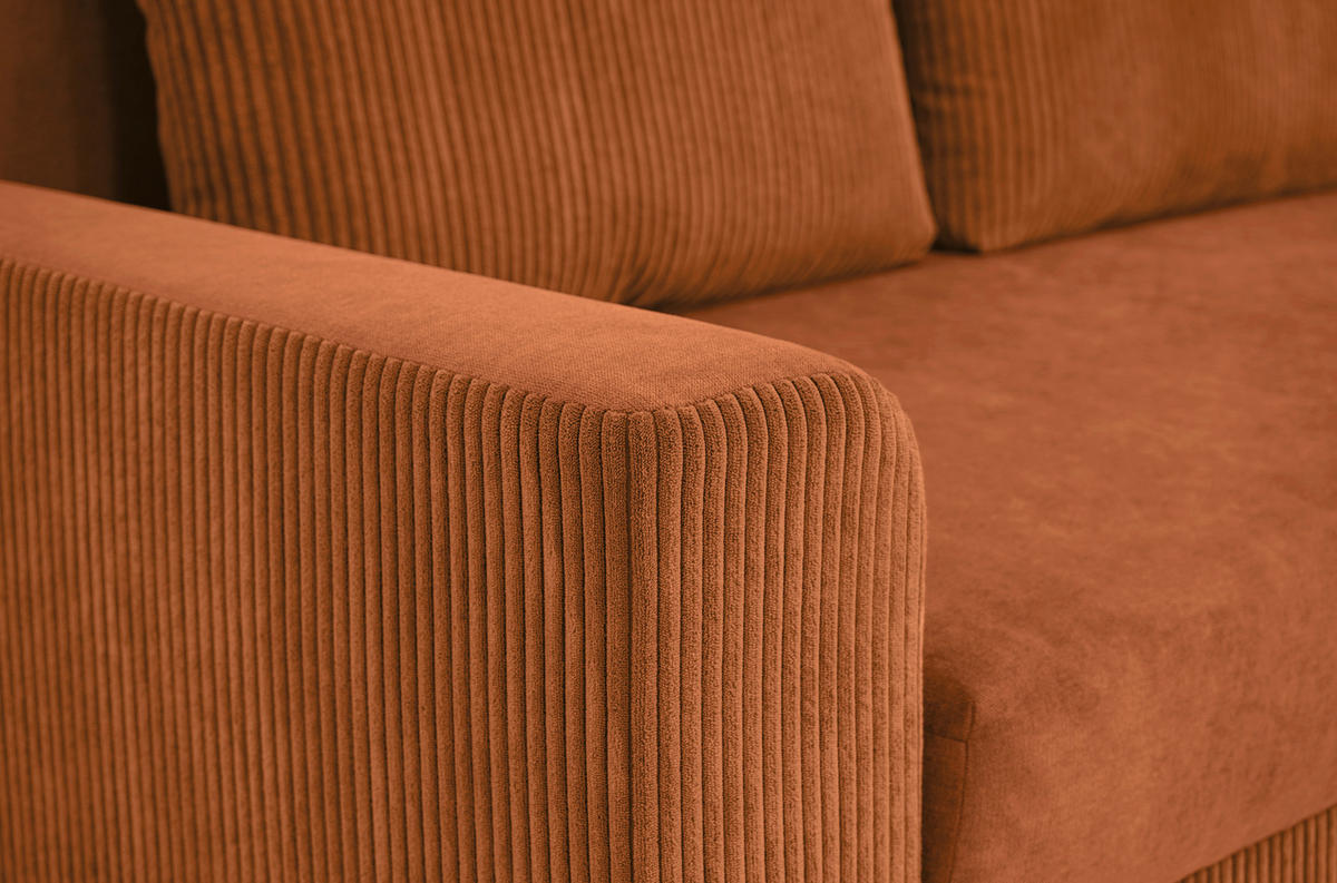 ECKSOFA in Cord, Mikrofaser Rostfarben  - Chromfarben/Rostfarben, Design, Kunststoff/Textil (239/141cm) - Livetastic