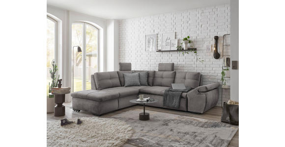 ECKSOFA in Mikrovelours Hellgrau - Hellgrau/Schwarz, KONVENTIONELL, Kunststoff/Textil (217/265cm) - Carryhome