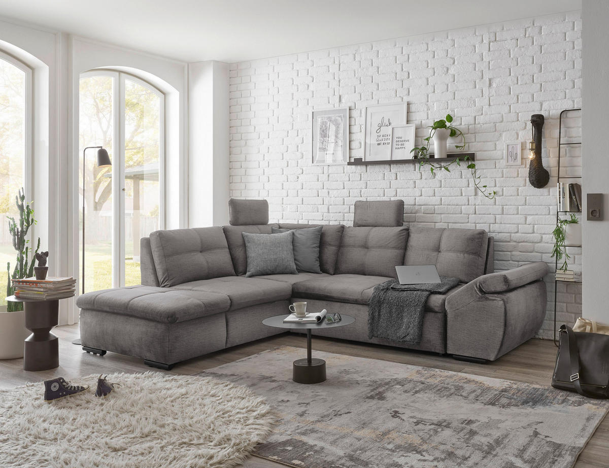 ECKSOFA in Mikrovelours Hellgrau  - Hellgrau/Schwarz, Konventionell, Kunststoff/Textil (217/265cm) - Carryhome