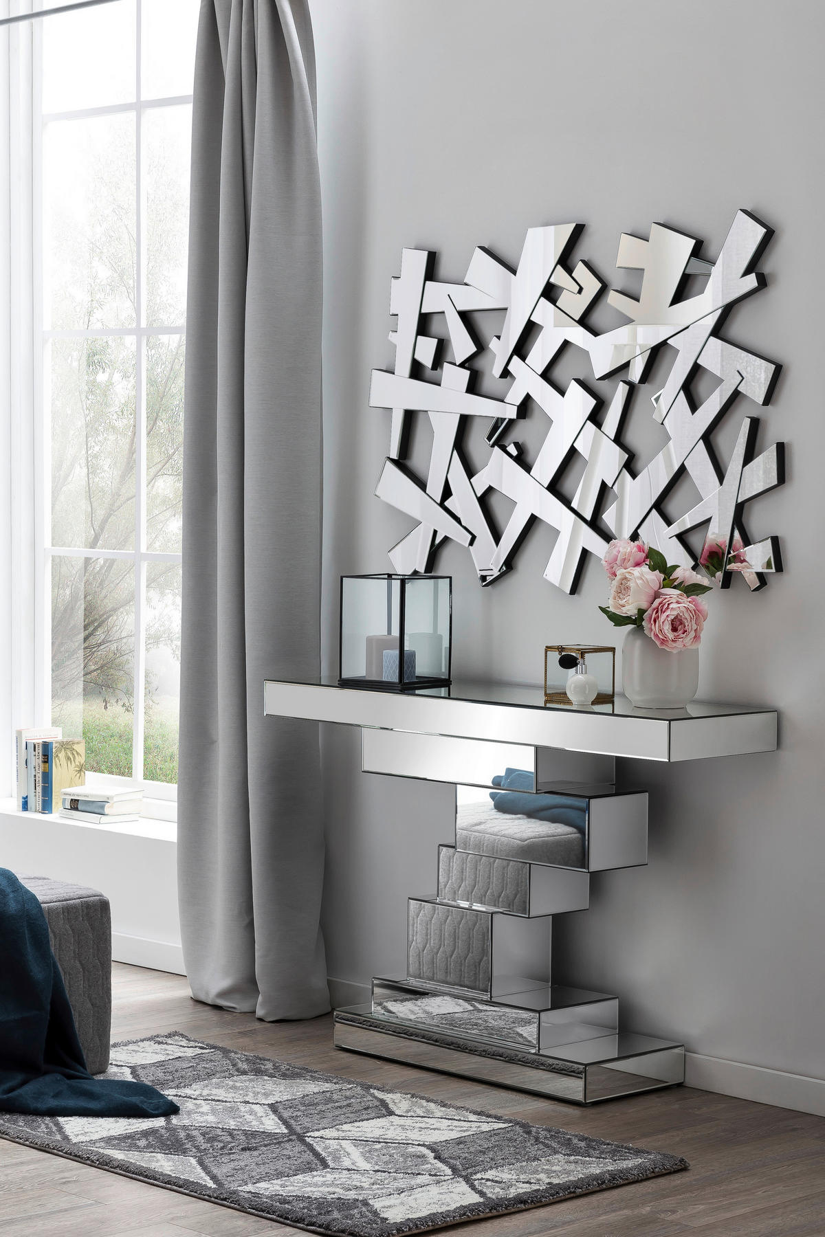 KONSOLENTISCH in Glas, Holzwerkstoff 119/33/80 cm    - Silberfarben, Design, Glas/Holzwerkstoff (119/33/80cm) - Livetastic