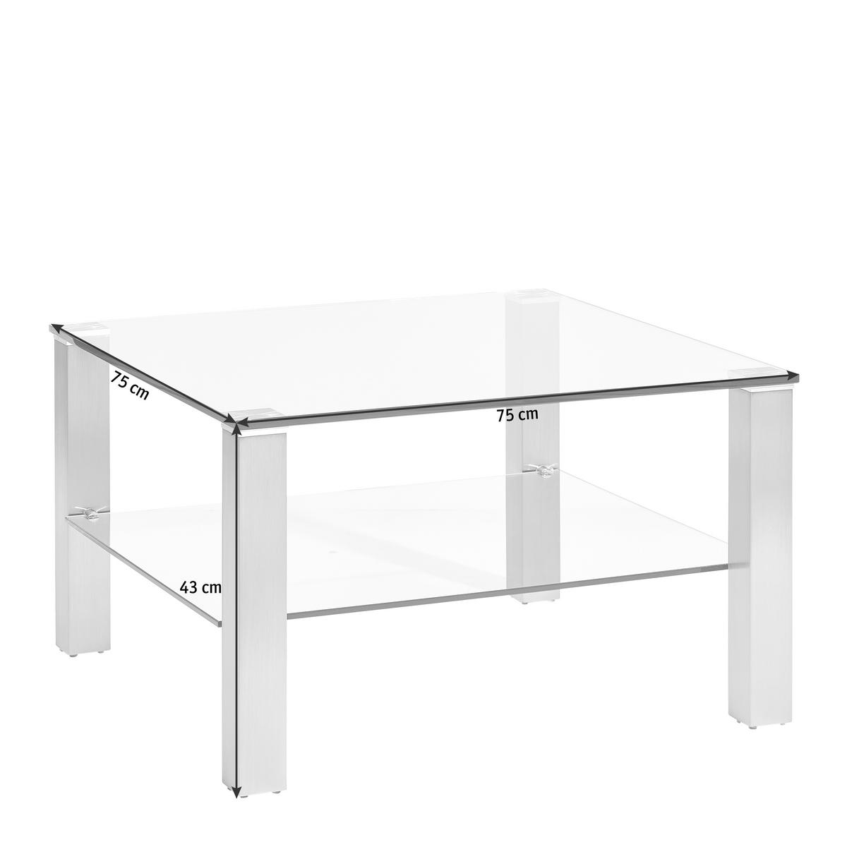 DOHÁNYZÓASZTAL fém, Üveg 75/75/43 cm   - ezüst/átlátszó, Design, Üveg/fém (75/75/43cm) - Novel