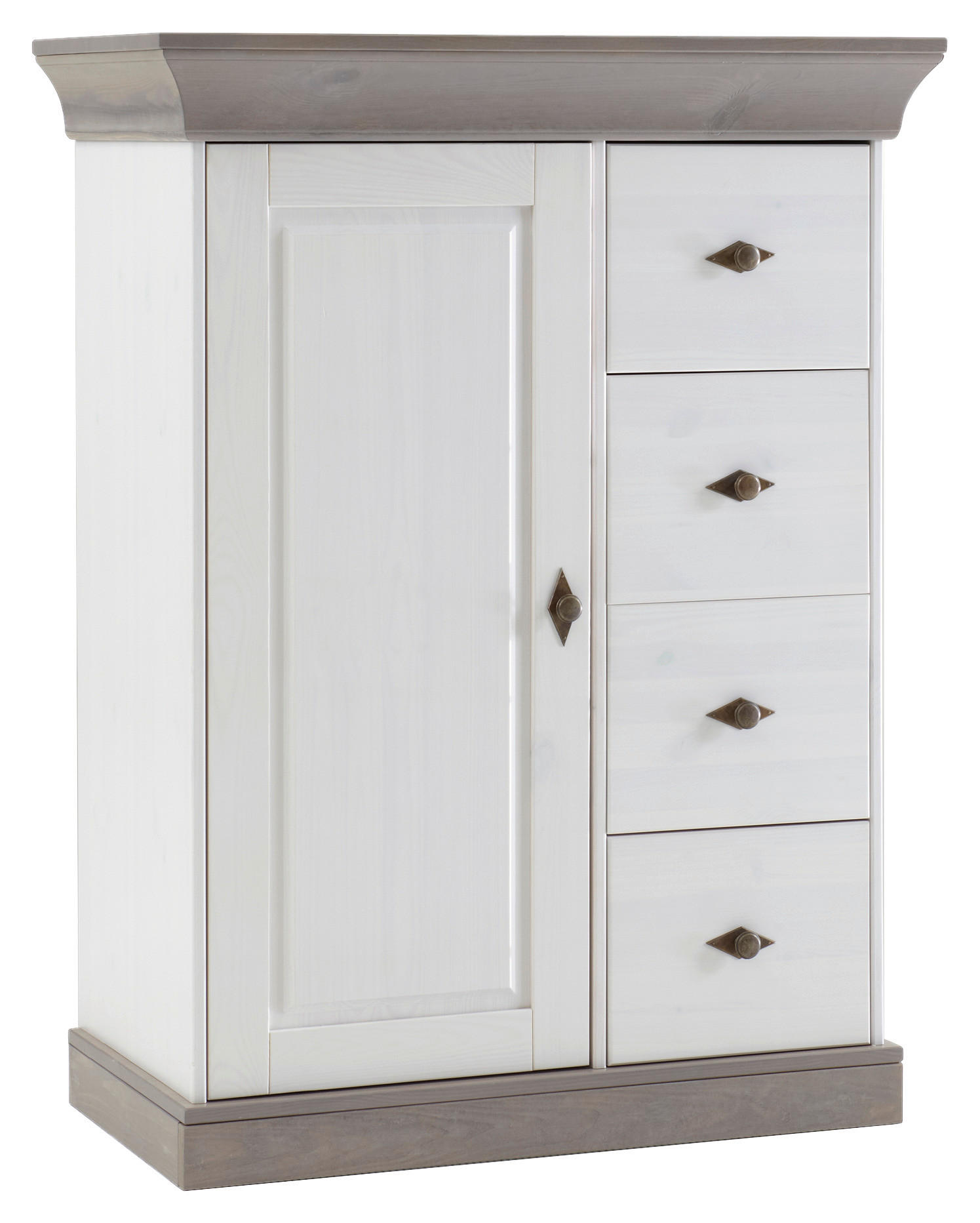 KOMMODE , 88/117/45 cm, 4 Schublade(n)  - Weiß/Grau, ROMANTIK / LANDHAUS, Holz/Metall (88/117/45cm) - Boxxx