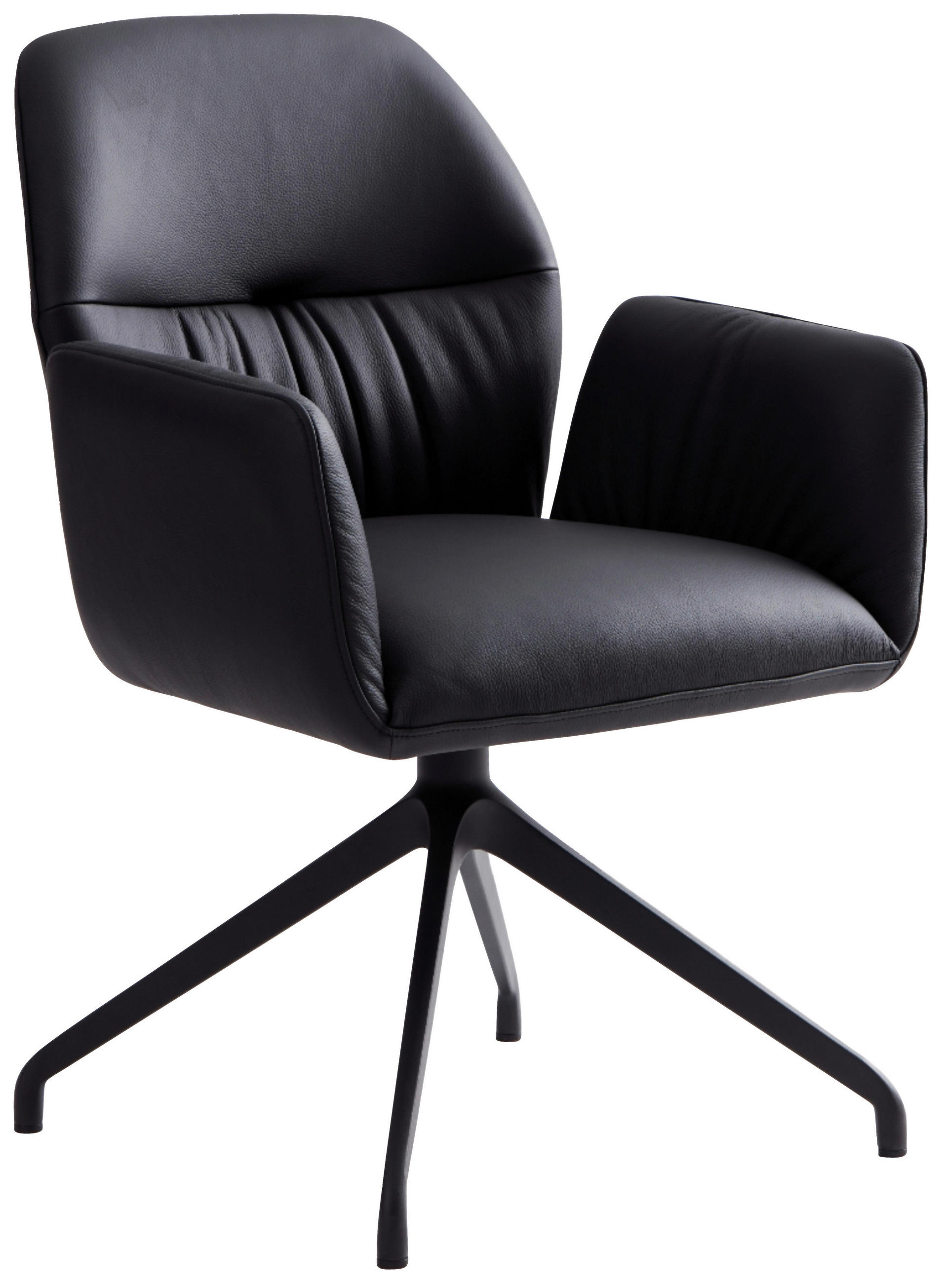 ARMLEHNSTUHL  Sitzfläche 360° drehbar, automatische Rückholfunktion  Echtleder  Schwarz  - Schwarz, Design, Leder/Metall (62/89/63cm) - Dieter Knoll