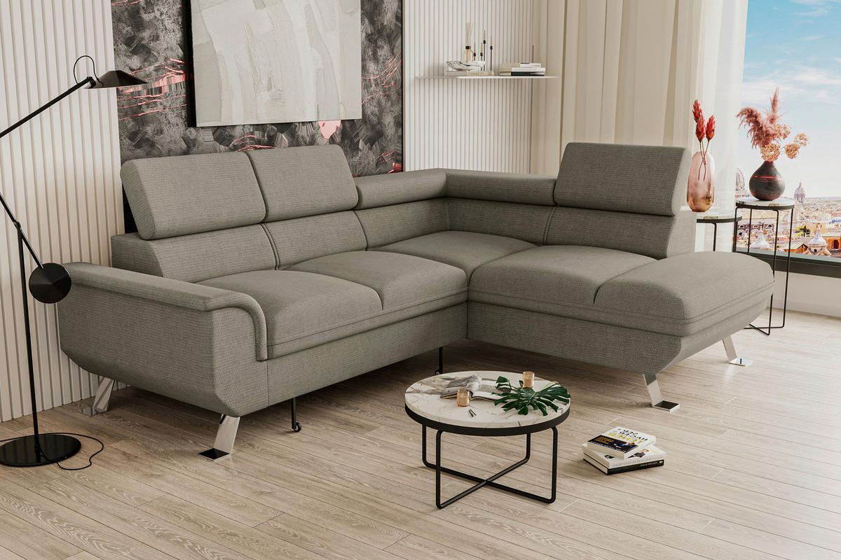 ECKSOFA in Struktur Greige  - Greige/Silberfarben, Konventionell, Textil/Metall (268/207cm) - MID.YOU