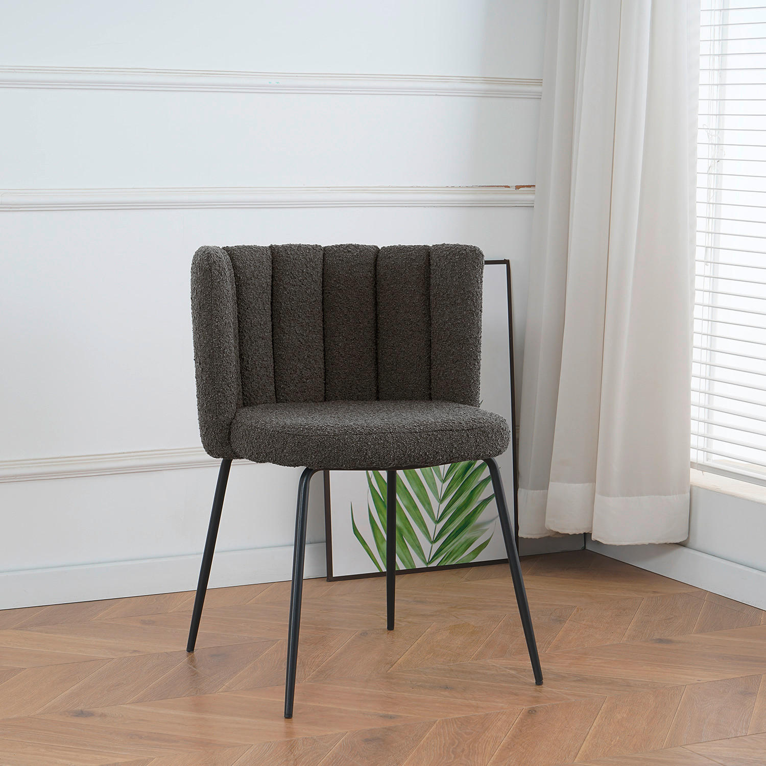 STUHL Bouclé Grau - Schwarz/Grau, LIFESTYLE, Textil/Metall (53/77/53cm) - home24