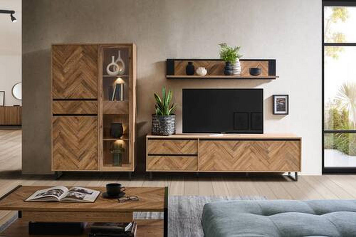 TV-ELEMENT - Eichefarben/Schwarz, KONVENTIONELL, Holzwerkstoff/Metall (186,4/53,8/42cm) - Hom`in