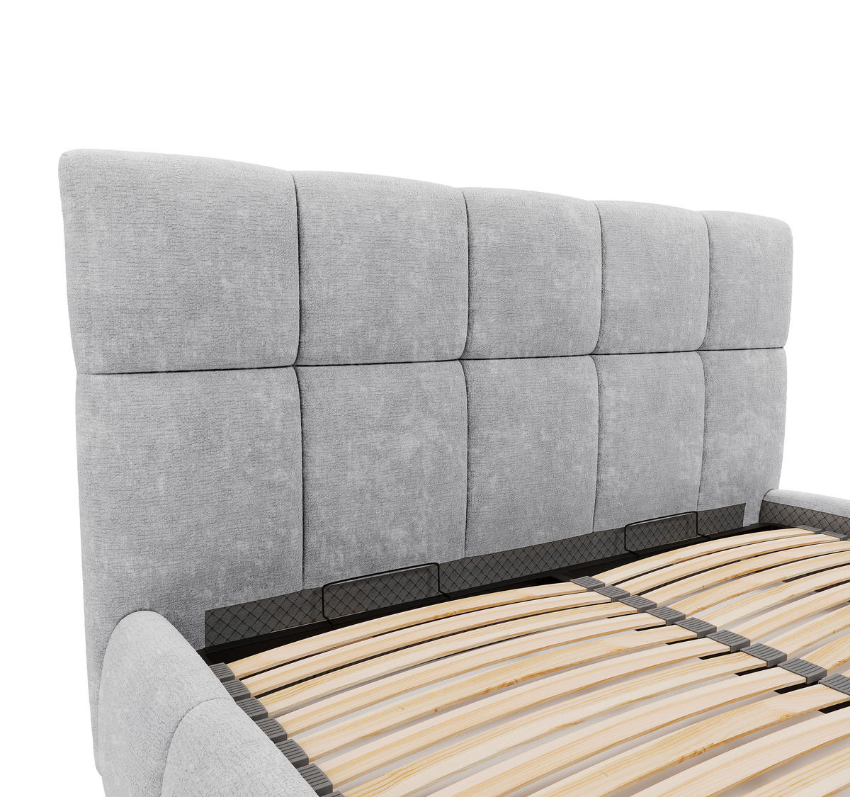 POLSTERBETT 140/200 cm,  in Hellgrau, gepolstertes Kopfteil, Lattenrost, Bettkasten,  - Hellgrau/Schwarz, MODERN, Holz/Holzwerkstoff (140/200cm) - MID.YOU