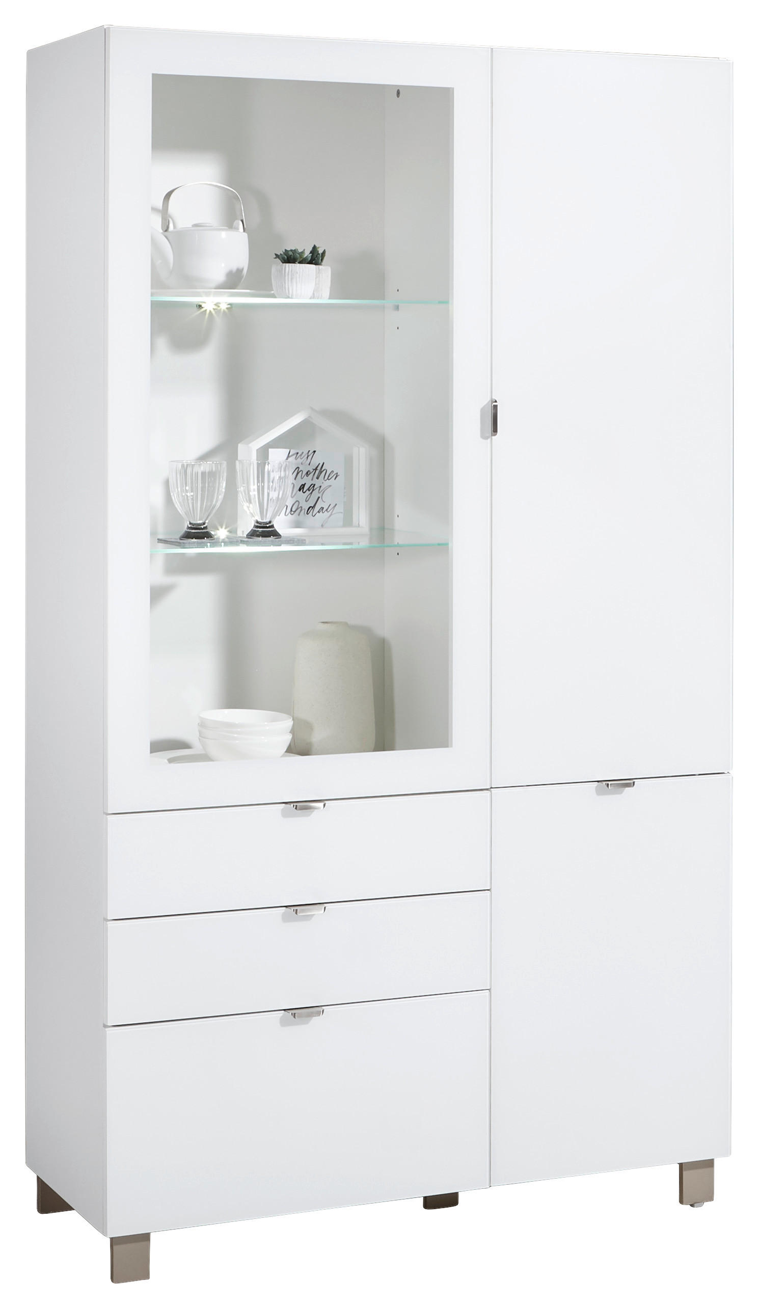 VITRINE in Weiß  - Edelstahlfarben/Champagner, Design, Glas/Holzwerkstoff (109,7/190,7/41,4cm) - Hom`in