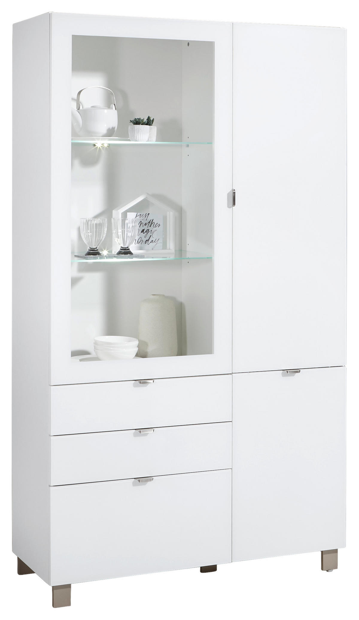 VITRINEWeiss  - Weiss/Edelstahlfarben, Design, Glas/Holzwerkstoff (109,7/190,7/41,4cm) - Hom`in