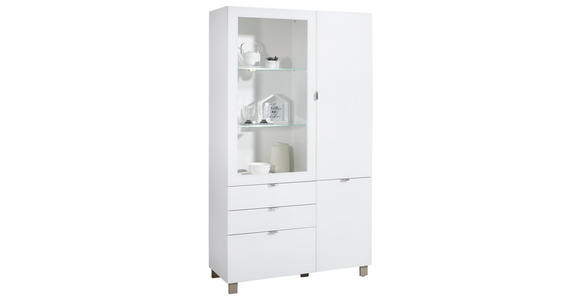 VITRINE Weiß  109,7/190,7/41,4 cm  - Edelstahlfarben/Champagner, Design, Glas/Holzwerkstoff (109,7/190,7/41,4cm) - Hom`in