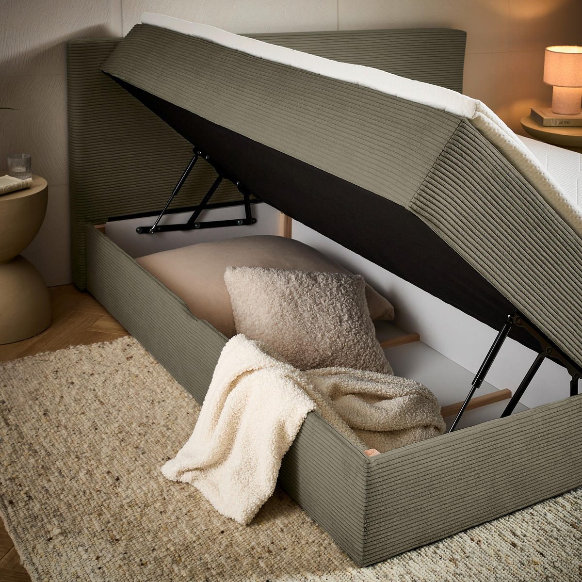 BOXBETT 180/200 cm,  in Waldgrün, Kissen, Bettkasten, Topper, H3 + H3 = fest  - Waldgrün/Schwarz, Design, Kunststoff/Textil (180/200cm) - Chameo