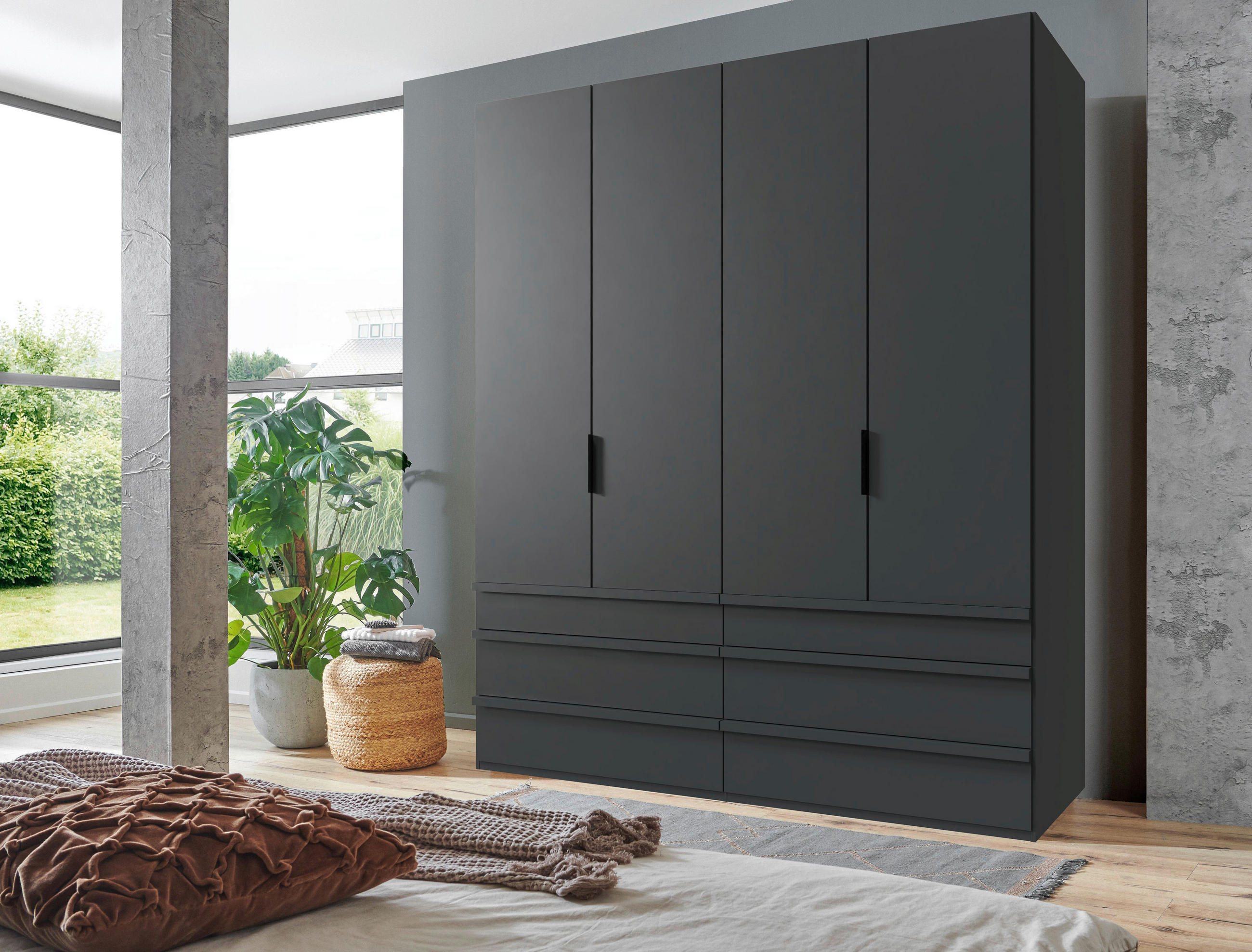 FALTTÜRENSCHRANK 200/236/58 cm 4-türig Graphitfarben  - Schwarz/Graphitfarben, Design, Holzwerkstoff (200/236/58cm) - Boxxx