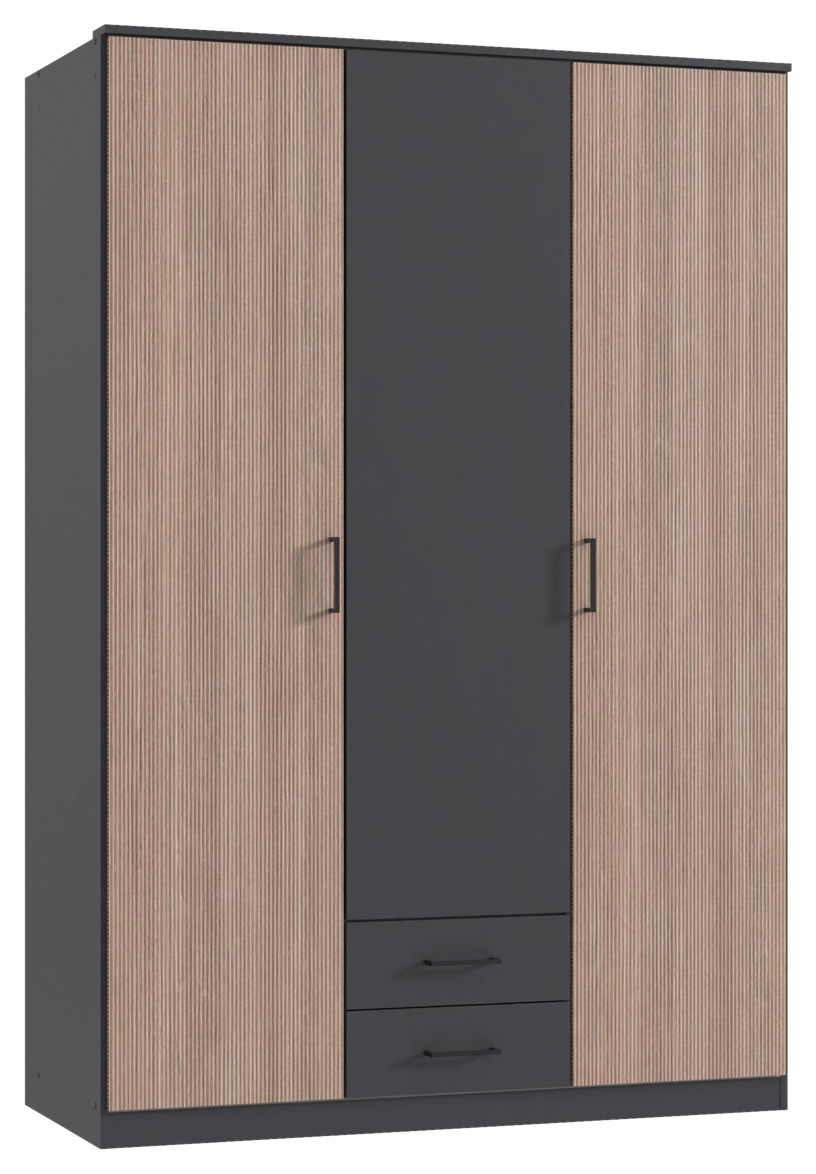 KLEIDERSCHRANK 135/199/58 cm 3-türig Braun, Graphitfarben  - Schwarz/Graphitfarben, KONVENTIONELL, Holzwerkstoff/Kunststoff (135/199/58cm) - Boxxx