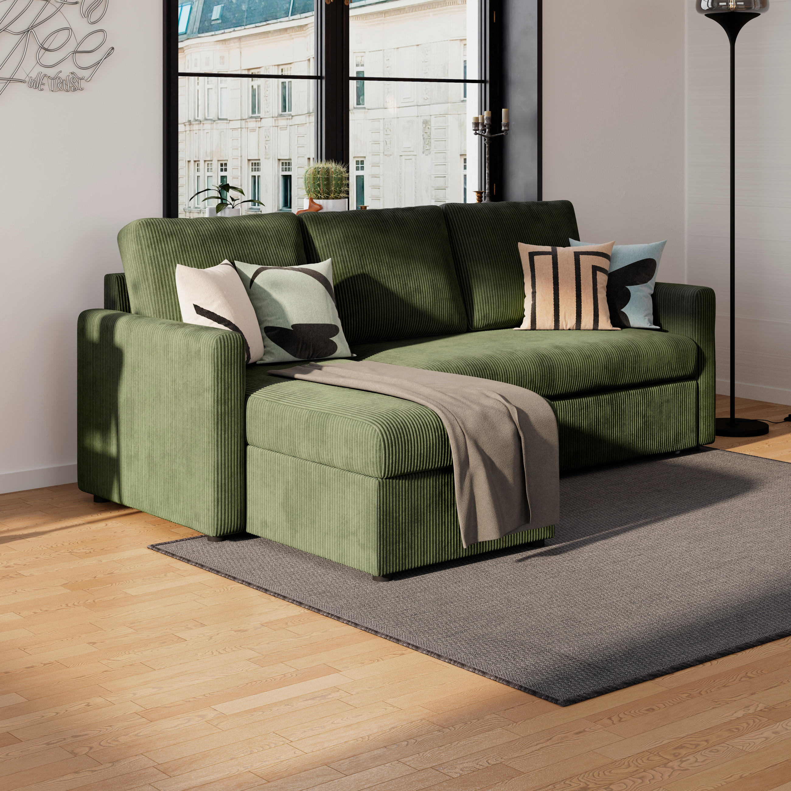 ECKSOFA Grün  - Schwarz/Grün, Basics, Holz/Kunststoff (215/145cm) - MID.YOU