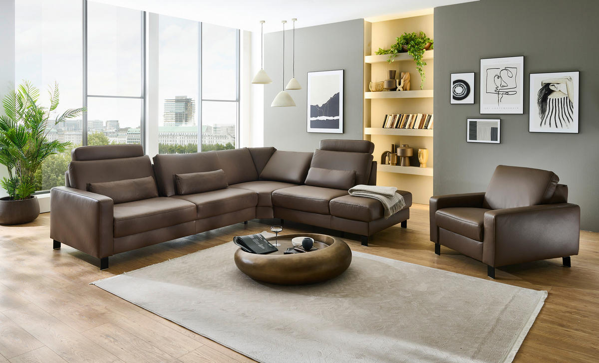 ECKSOFA Echtleder Braun  - Schwarz/Braun, Konventionell, Leder/Metall (306/243cm) - Dieter Knoll