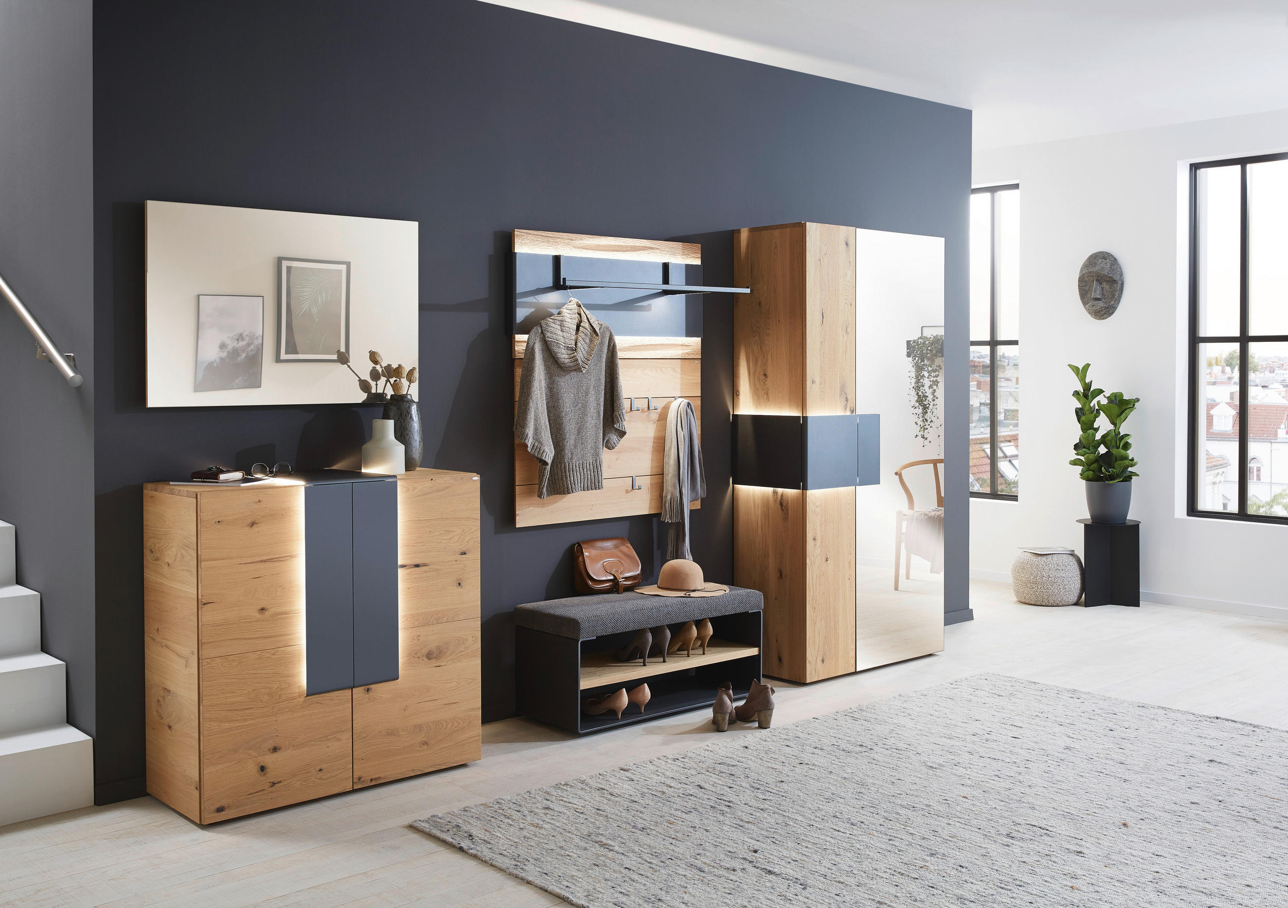GARDEROBENBANK in 96/44/39 cm - Eichefarben/Anthrazit, Natur, Holz/Textil (96/44/39cm) - Voglauer