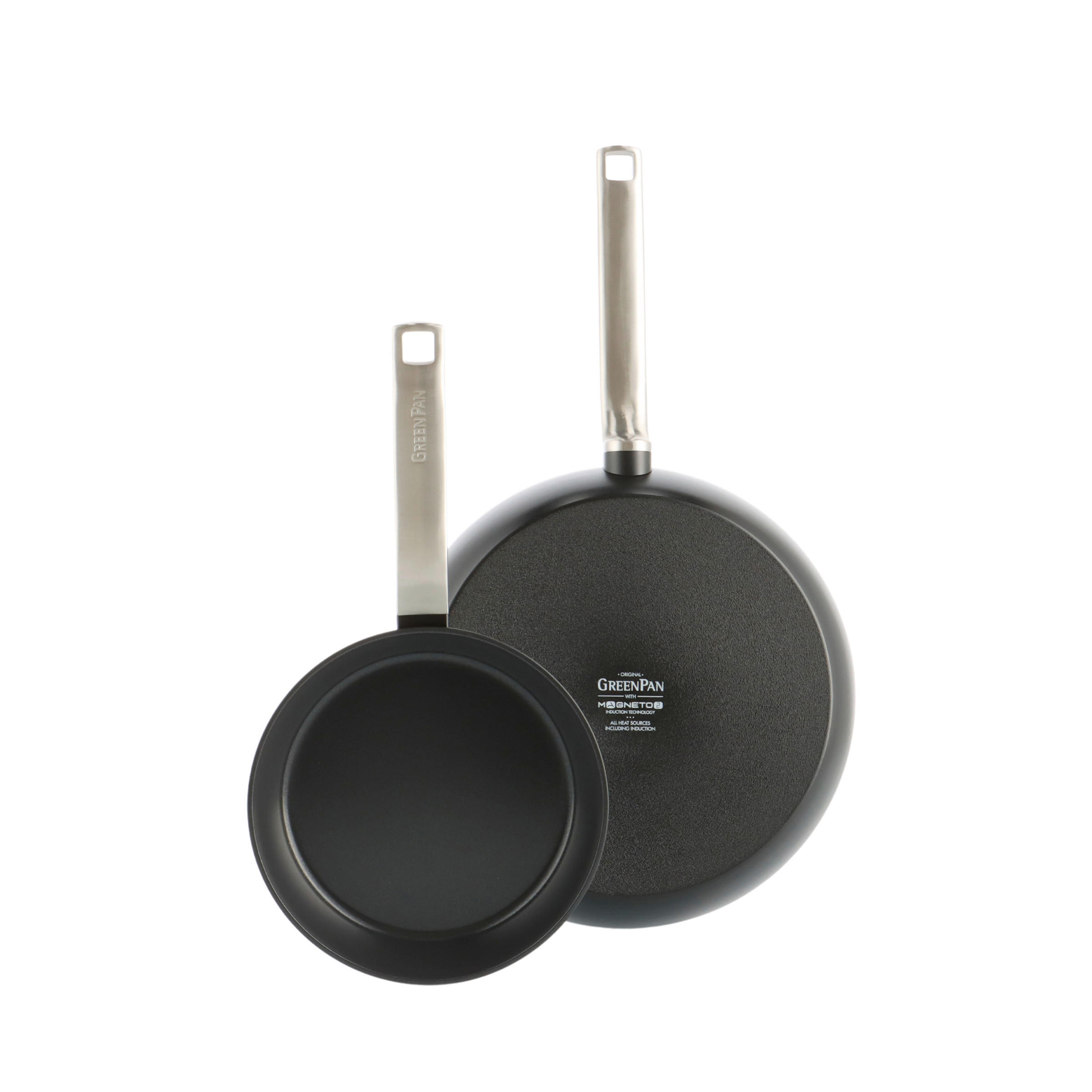 PFANNENSET Evolution Aluminium, Edelstahl 2-teilig  - Edelstahlfarben/Schwarz, Basics, Metall (20 + 28cm) - GreenPan