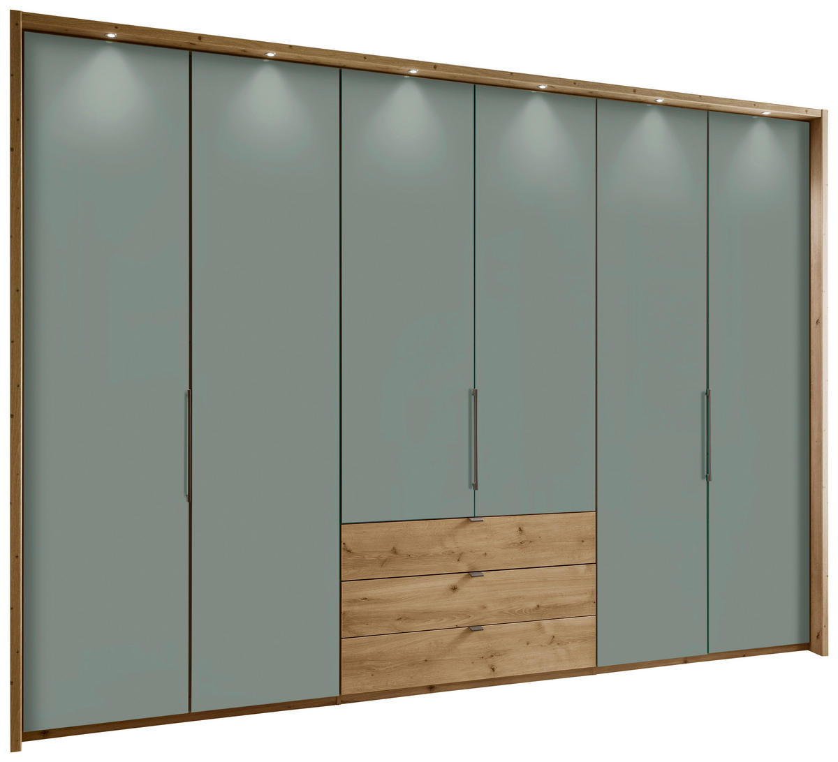 DREHTÜRENSCHRANK  in Salbeigrün, Eiche Bianco  - Schieferfarben/Eiche Bianco, Design, Holzwerkstoff/Metall (300/216/58cm) - Novel