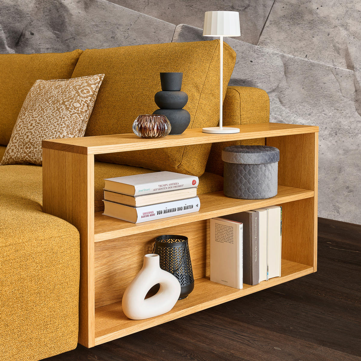 ECKSOFA in Flachgewebe Gelb  - Eichefarben/Gelb, Design, Holz/Textil (307/190cm) - Joka