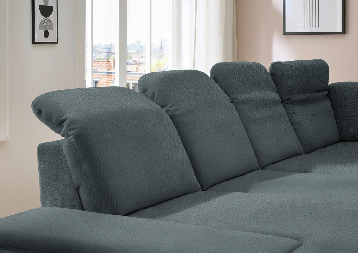 WOHNLANDSCHAFT  in Chenille Blau  - Blau/Schwarz, Design, Textil/Metall (198/364/255cm) - Beldomo Style