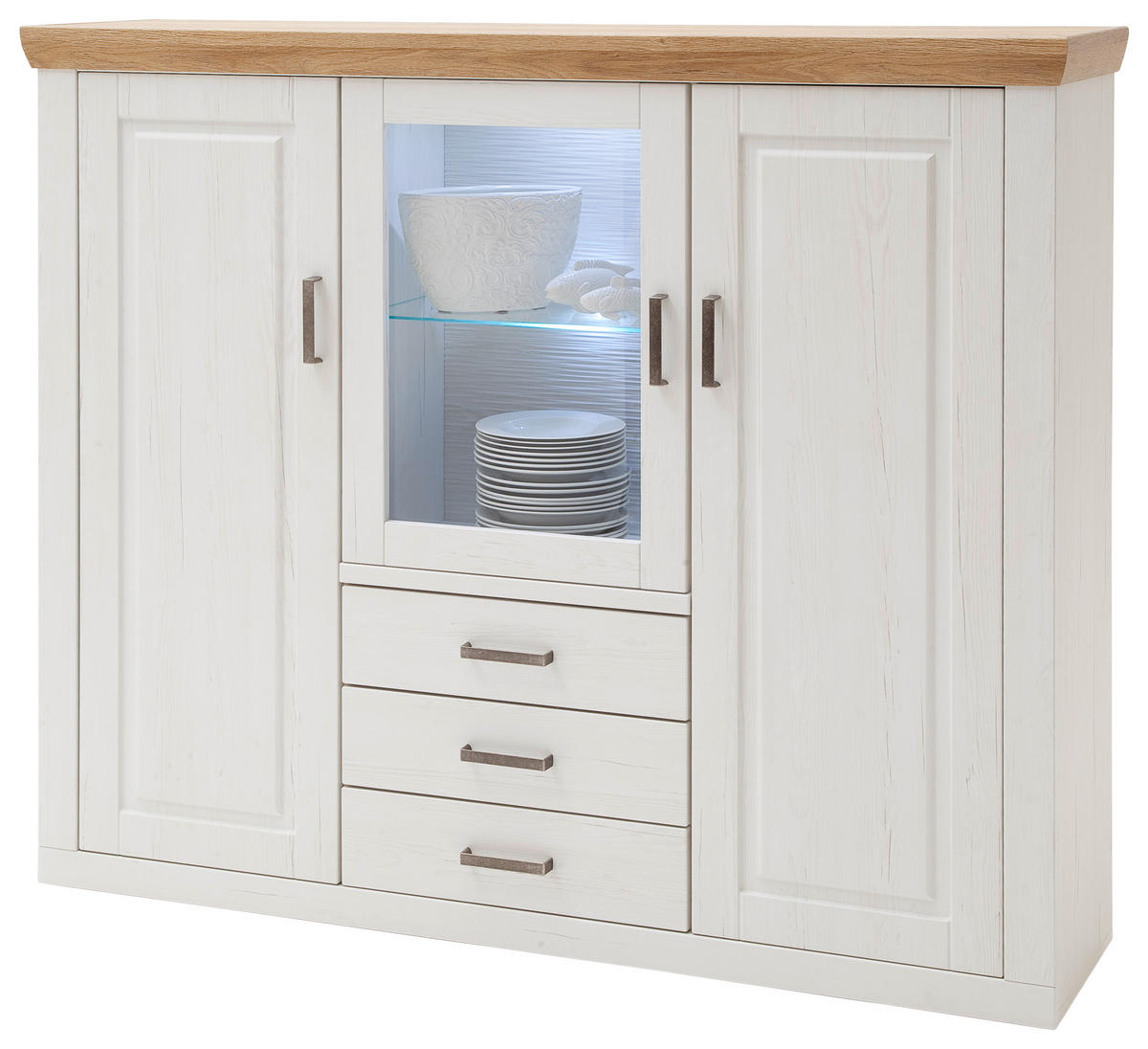 HIGHBOARD Brixen Eichefarben, Pinienfarben  163/142/40 cm  - Eichefarben/Schwarz, Design, Glas/Holzwerkstoff (163/142/40cm) - Landscape