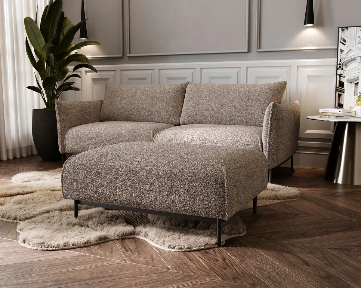 HOCKER in Textil Hellbraun  - Hellbraun/Schwarz, Design, Textil/Metall (100/42/97cm) - Livetastic