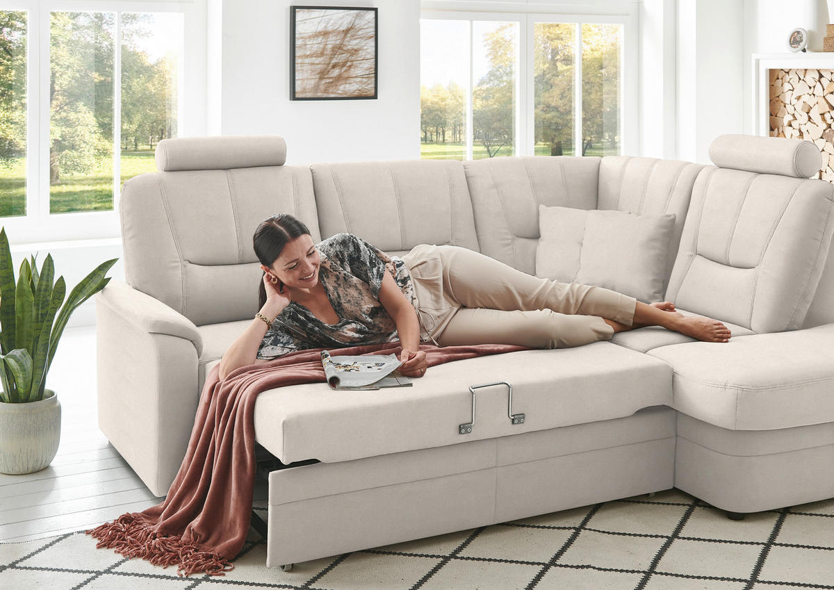 ECKSOFA Chenille Naturfarben  - Schwarz/Naturfarben, Konventionell, Kunststoff/Textil (235/185cm) - Beldomo Comfort
