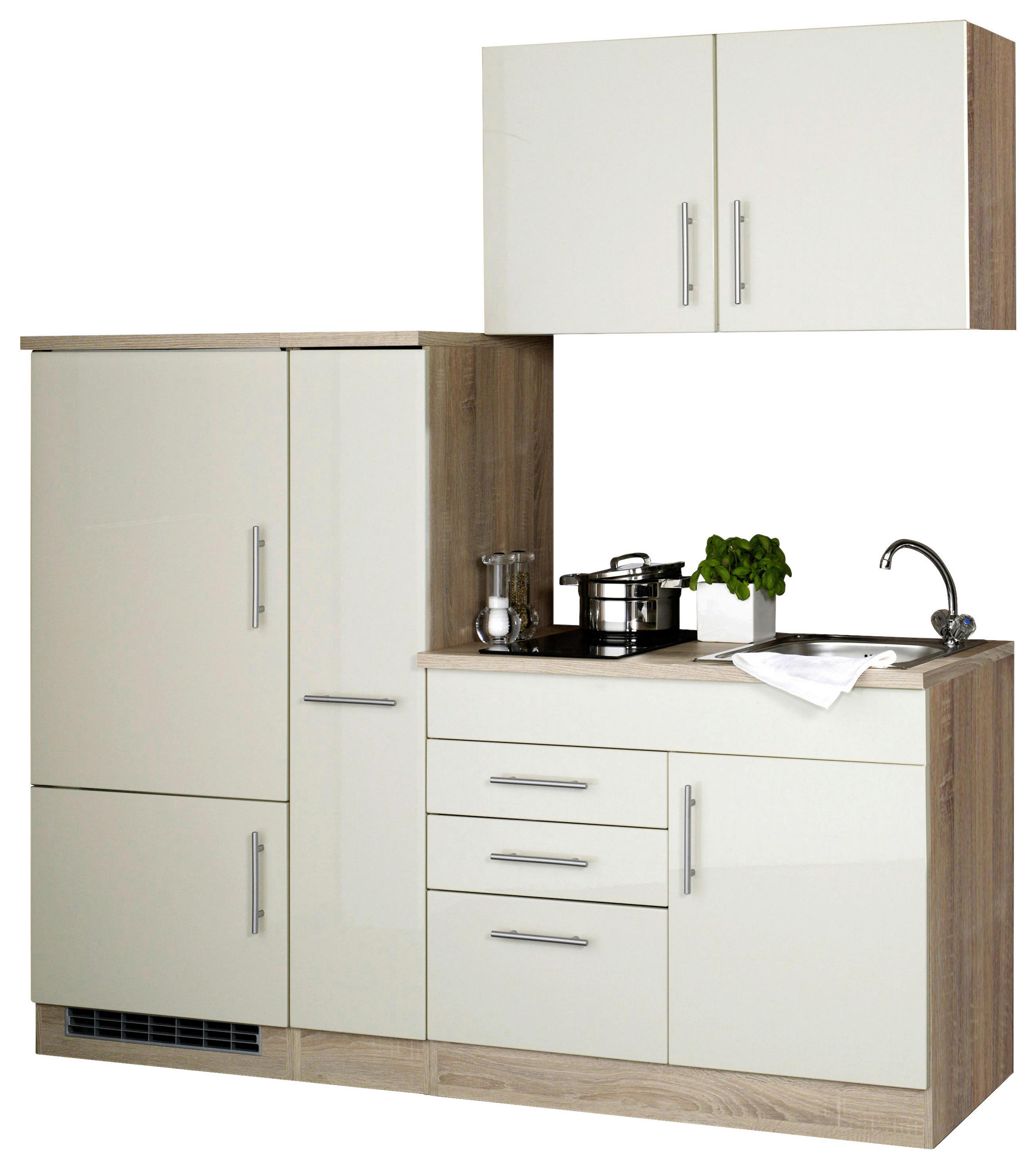 KÜCHENBLOCK 190 cm   in Creme  - Chromfarben/Eichefarben, Modern, Holzwerkstoff/Metall (190cm) - Held