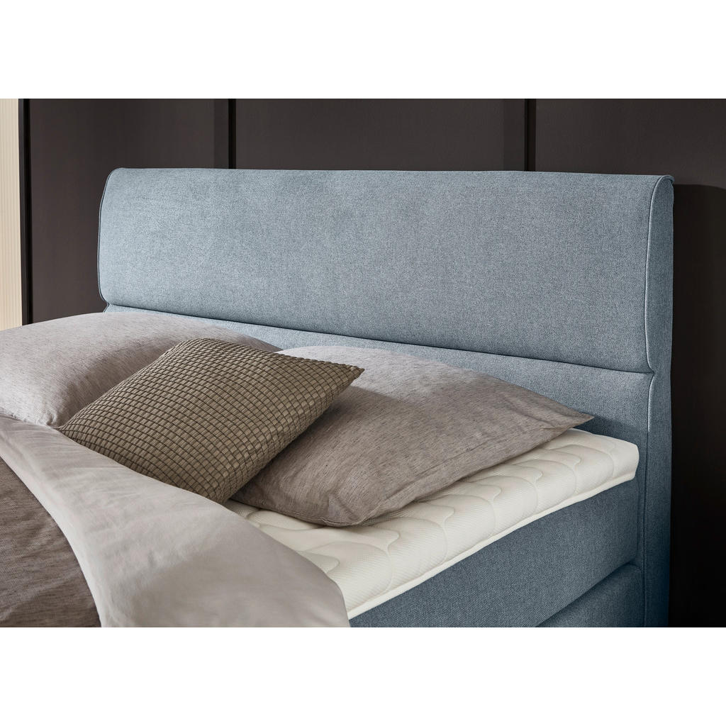 Thumbnail - Voleo Boxspringbett, Graublau, Textil, H2 + H3, 7-Zonen, Höhe ca. 19 cm, 180x200 cm, Schlafzimmer, Betten, Doppelbetten
