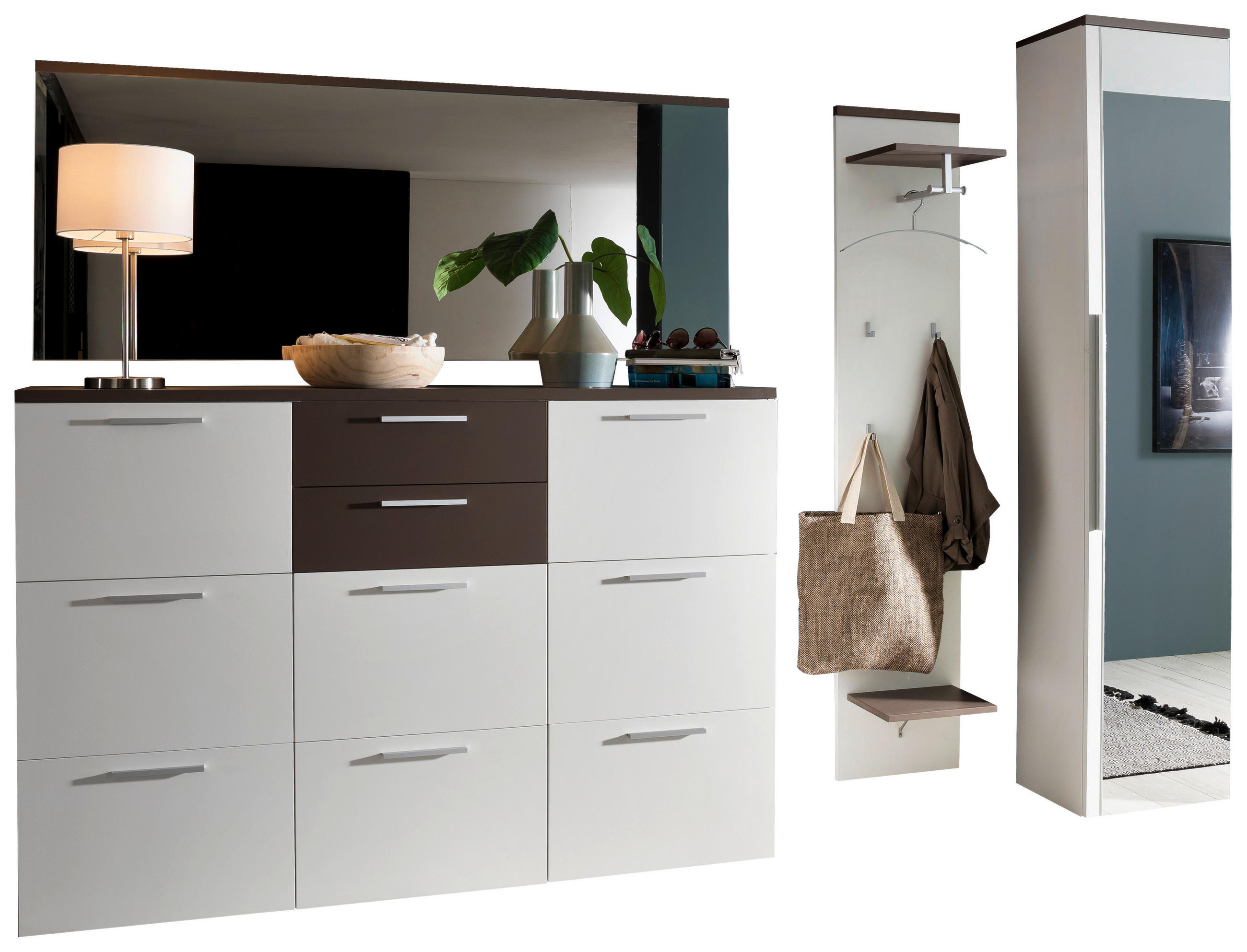 GARDEROBE 4-teilig  in 301/233/35 cm  - Braun/Weiß, Design, Glas/Holzwerkstoff (301/233/35cm) - Moderano