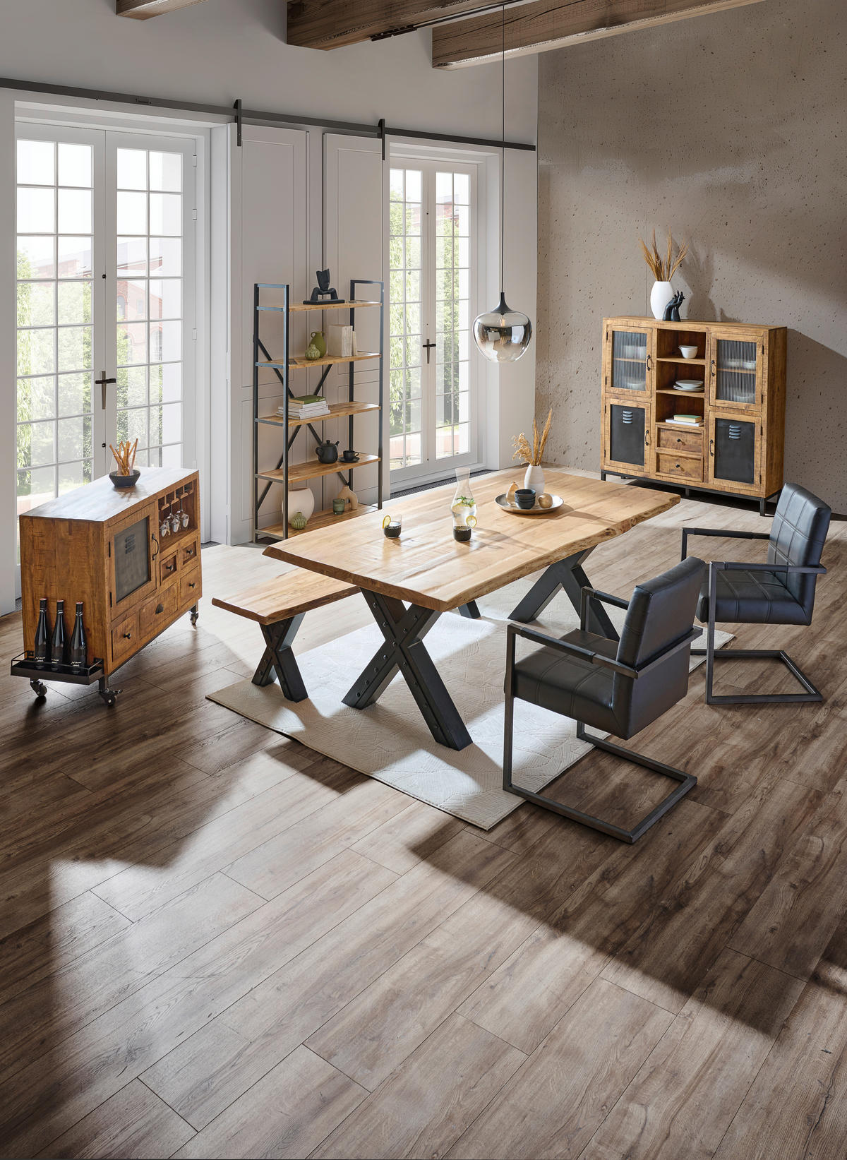 ESSTISCH in Holz, Metall 200/100/76 cm  - Schwarz/Akaziefarben, Design, Holz/Metall (200/100/76cm) - Ambia Home