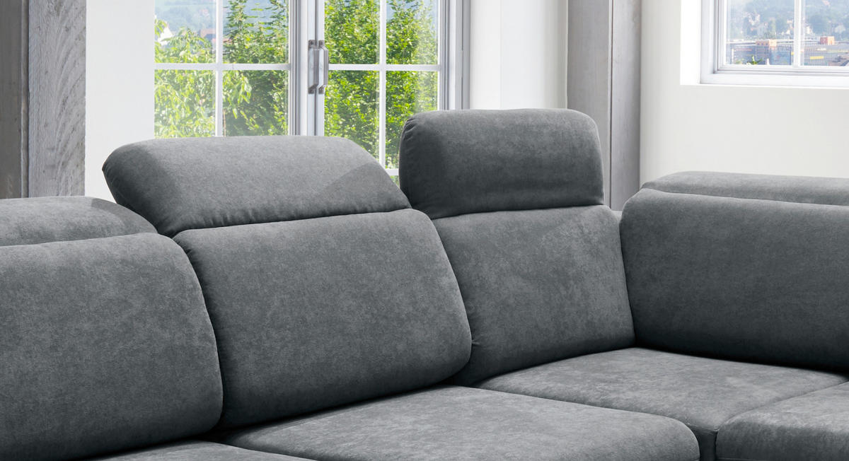 ECKSOFA Anthrazit Mikrofaser  - Chromfarben/Anthrazit, Design, Textil/Metall (283/228cm) - Livetastic