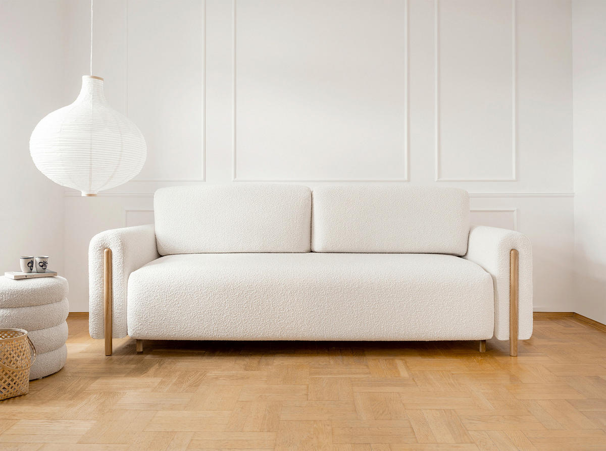 SCHLAFSOFA  in Bouclé Creme, Naturfarben  - Eichefarben/Creme, Design, Holz/Textil (244/97/97cm) - MID.YOU
