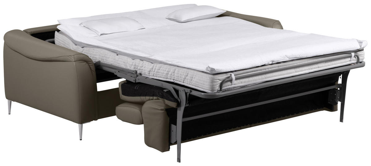 SCHLAFSOFA Lederlook Schlammfarben Lederauswahl, Bettfunktion erhältlich, Rücken echt  - Schlammfarben, Design, Leder/Textil (203/77-98/103cm) - MID.YOU