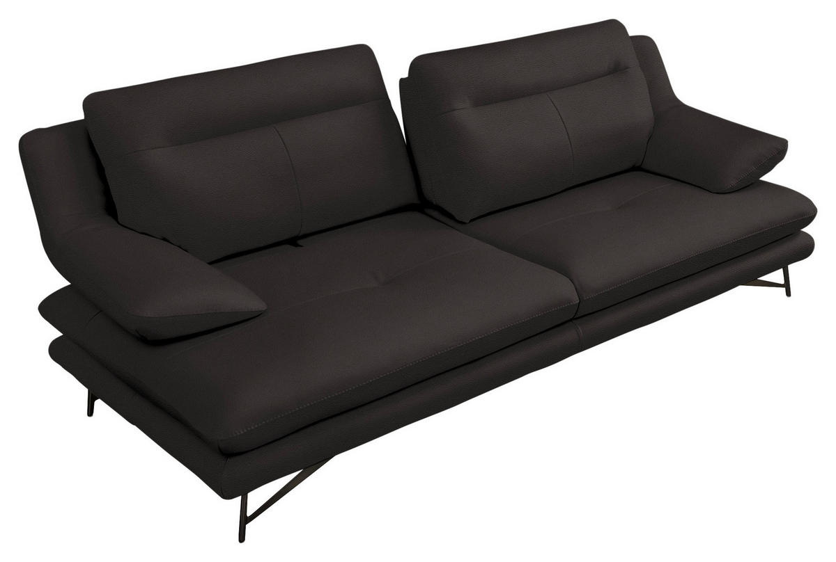 3-SITZER-SOFA in Leder Dunkelbraun  - Dunkelbraun, Design, Leder/Metall (215/90/109cm)