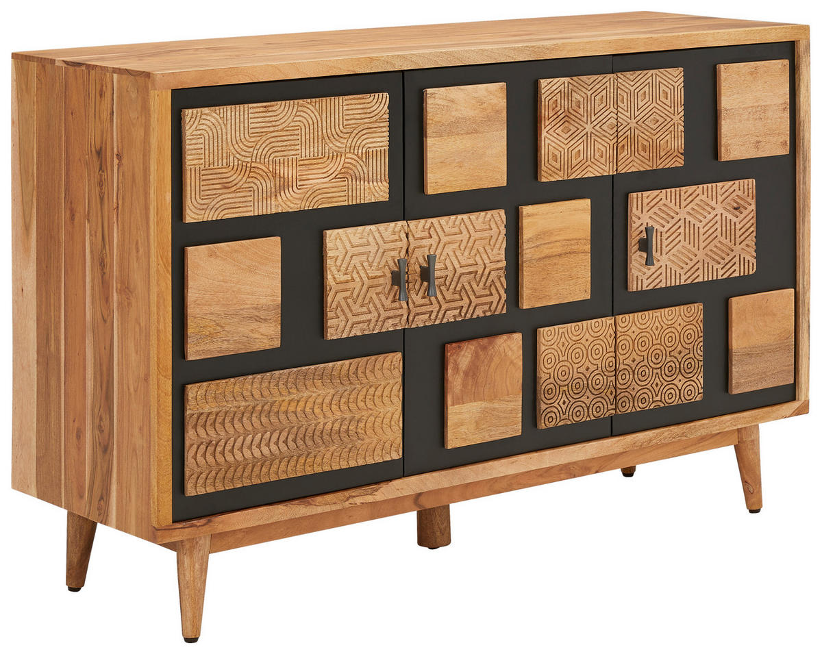 ŠIROKÁ KOMODA, akácia, mangové drevo, prírodné farby, 130/82/42 cm - prírodné farby/viacfarebná, Modern, kov/drevo (130/82/42cm) - Livetastic