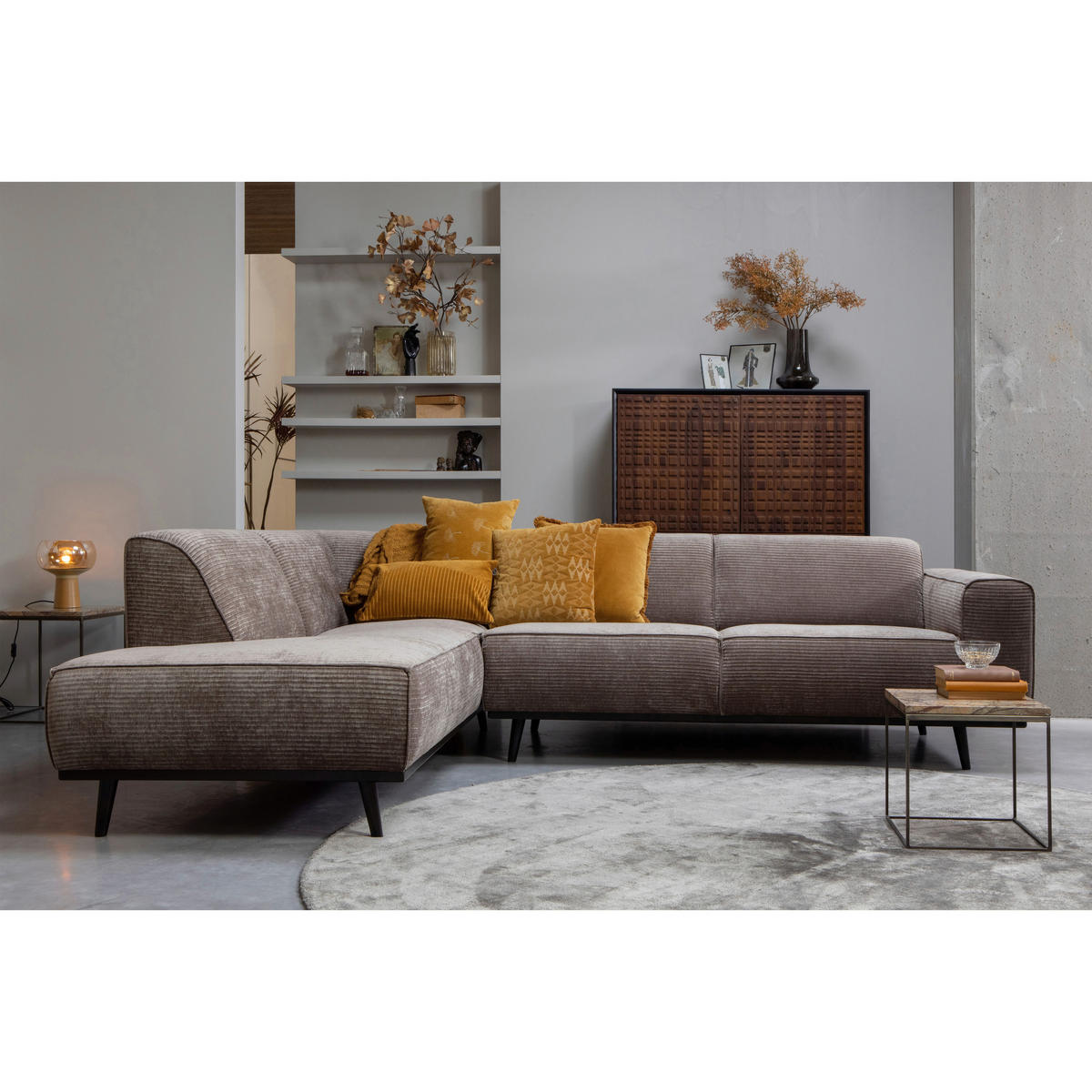 ECKSOFA Statement Taupe gerippt  - Taupe/Schwarz, Design, Holz/Textil (210/274cm) - Livetastic
