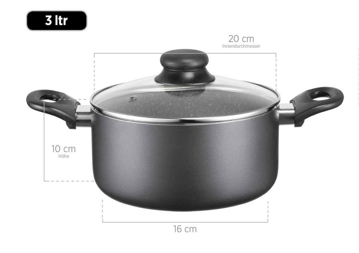 KOCHTOPFSET IZAR 6-teilig  - Transparent/Schwarz, Basics, Glas/Metall - Mäser