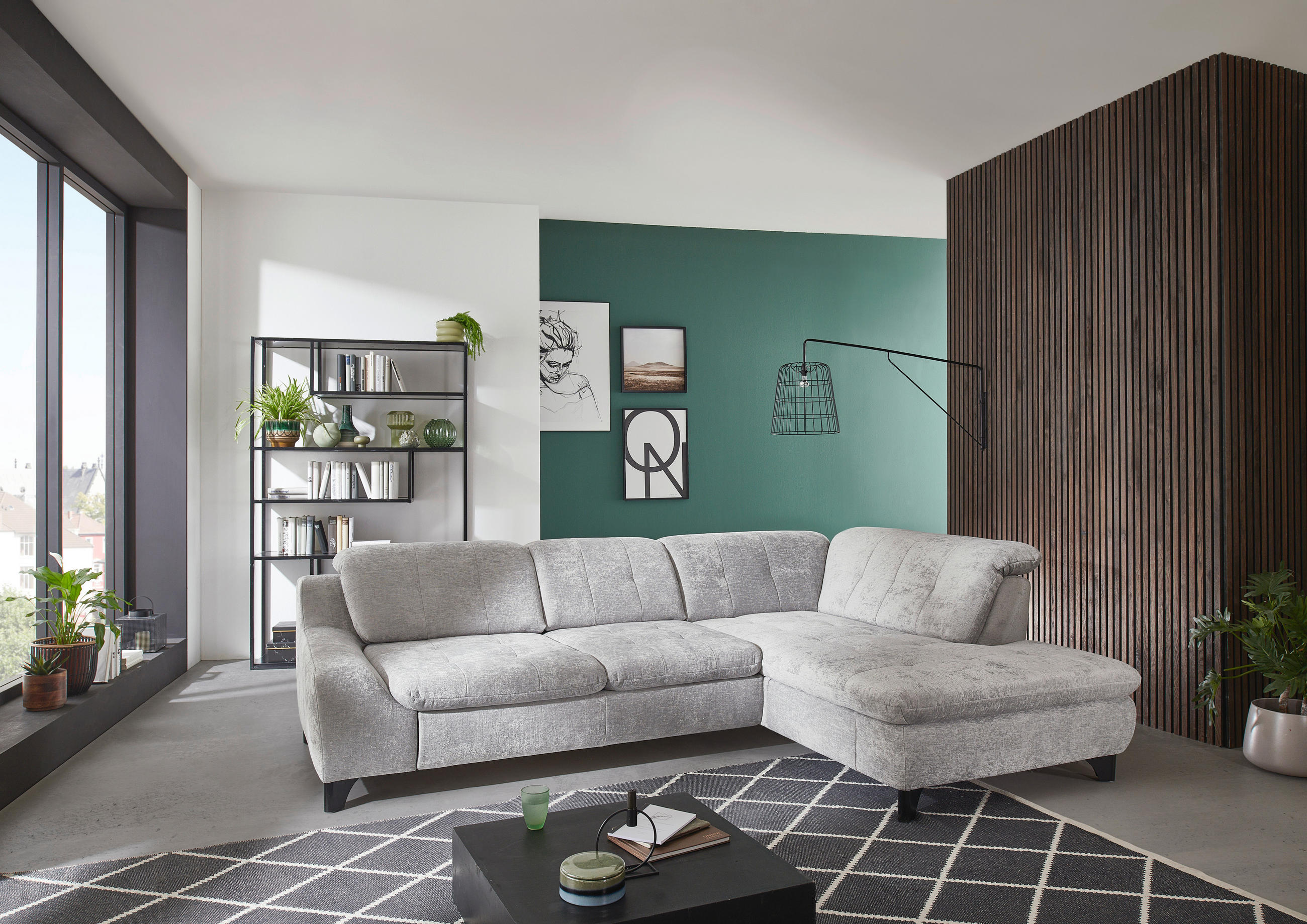 ECKSOFA Hellgrau Chenille  - Hellgrau/Schwarz, KONVENTIONELL, Textil/Metall (281/200cm) - Carryhome