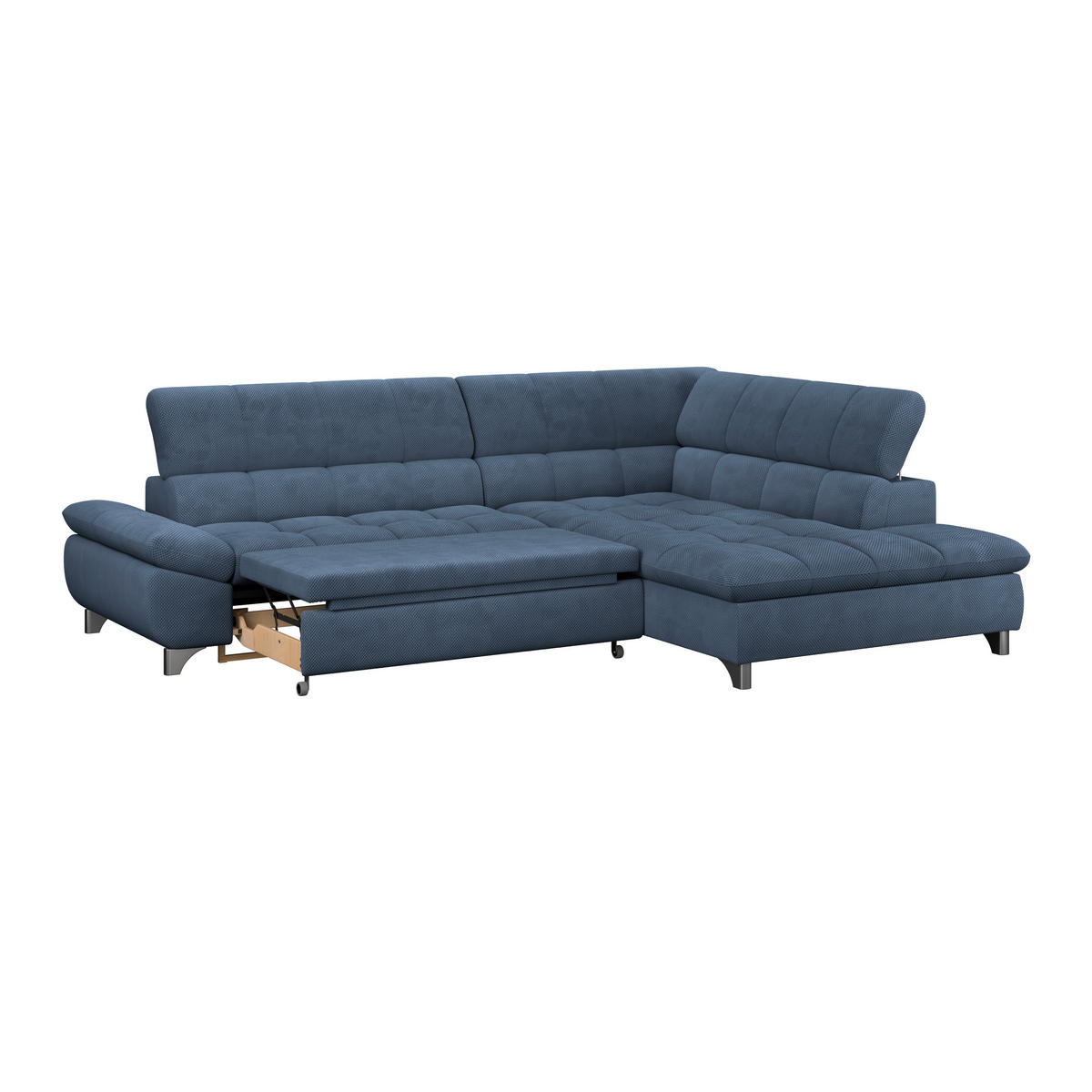 ECKSOFA Dunkelblau Chenille  - Chromfarben/Dunkelblau, KONVENTIONELL, Textil/Metall (312/234cm) - Livetastic
