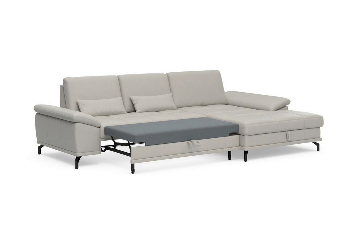 ROHOVÁ SEDAČKA, textil, koža, svetlosivá - čierna/svetlosivá, Basics, kov/koža (301/176cm) - Sit & More