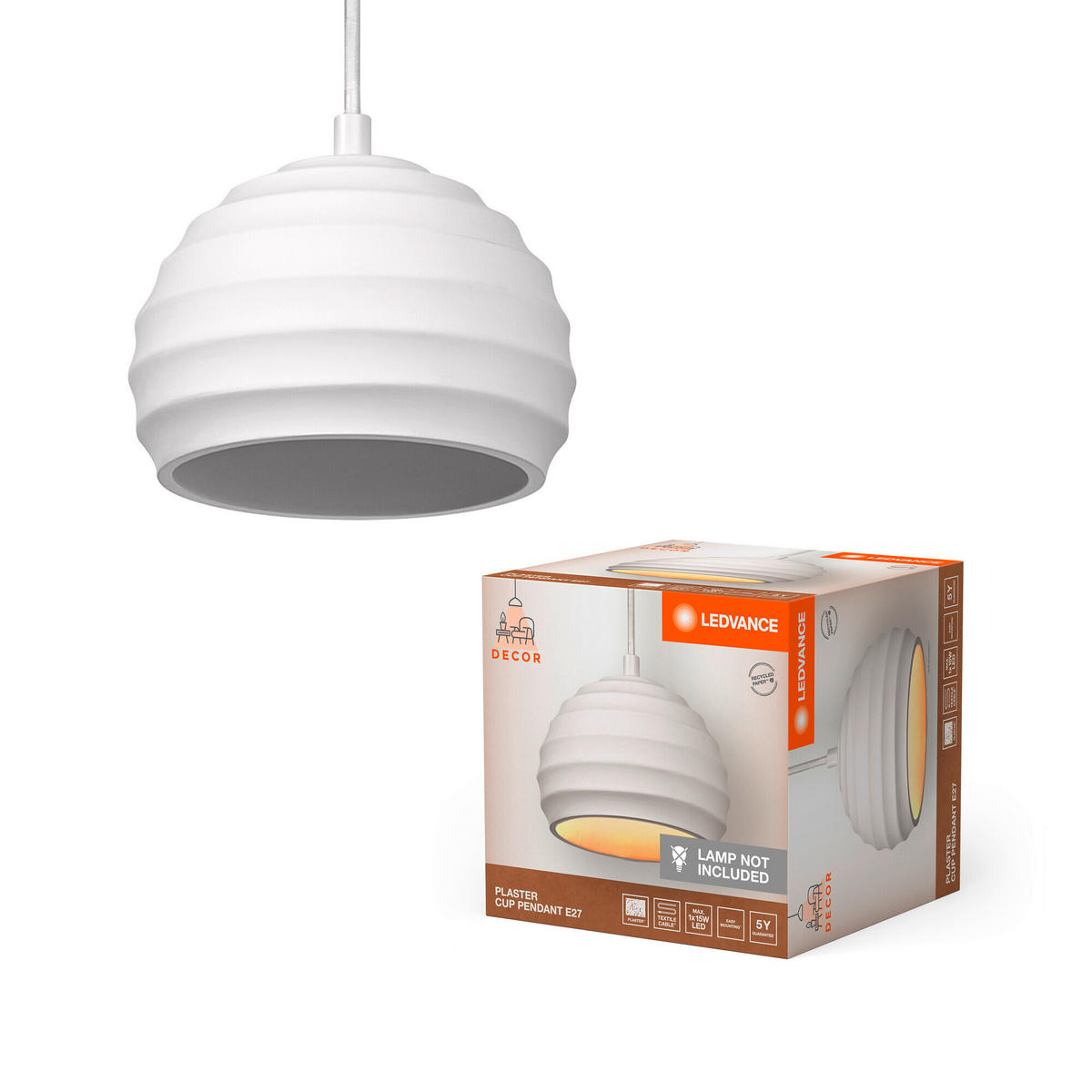 PENDELLEUCHTE 16/118 cm  - Weiß, Basics, Stein/Metall (16/118cm) - Ledvance