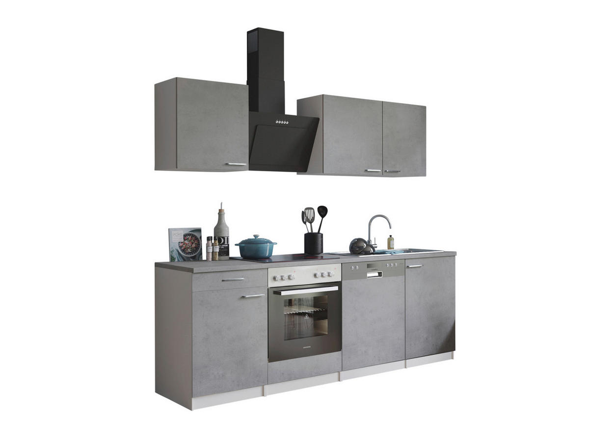 KÜCHENBLOCK 220 cm   in Grau, Weiß  - Edelstahlfarben/Weiß, Basics, Holzwerkstoff/Metall (220cm) - Respekta