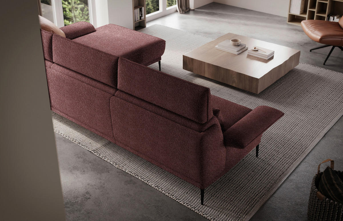 ECKSOFA in Bouclé Bordeaux  330/186 cm  - Bordeaux/Schwarz, Design, Textil/Metall (330/186cm) - Johann Jakob
