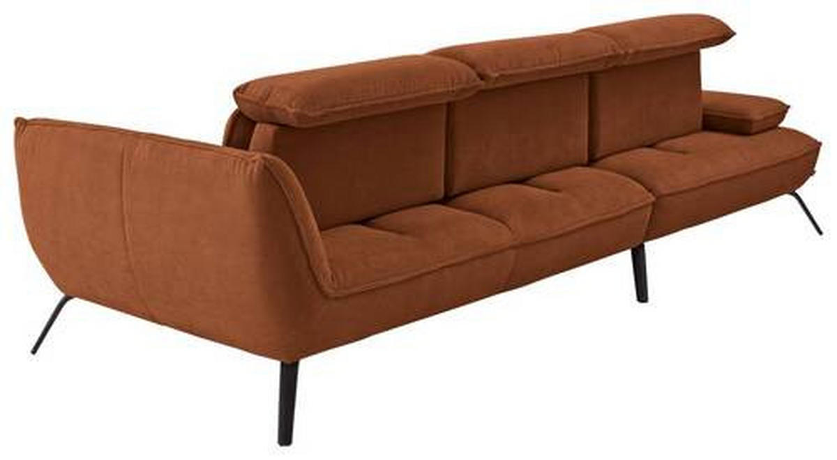 ECKSOFA in Cord Cognac  - Cognac/Schwarz, Design, Textil/Metall (202/301cm) - Moderano