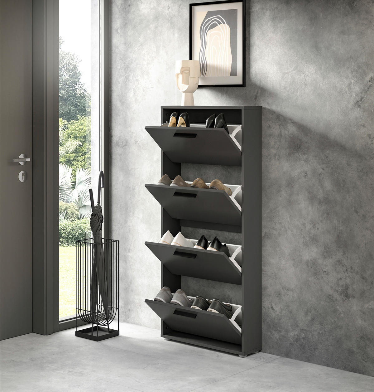 OMARA Z LOPUTAMI ZA ČEVLJE antracit - siva/črna, Design, umetna masa/leseni material (59/136cm) - Carryhome