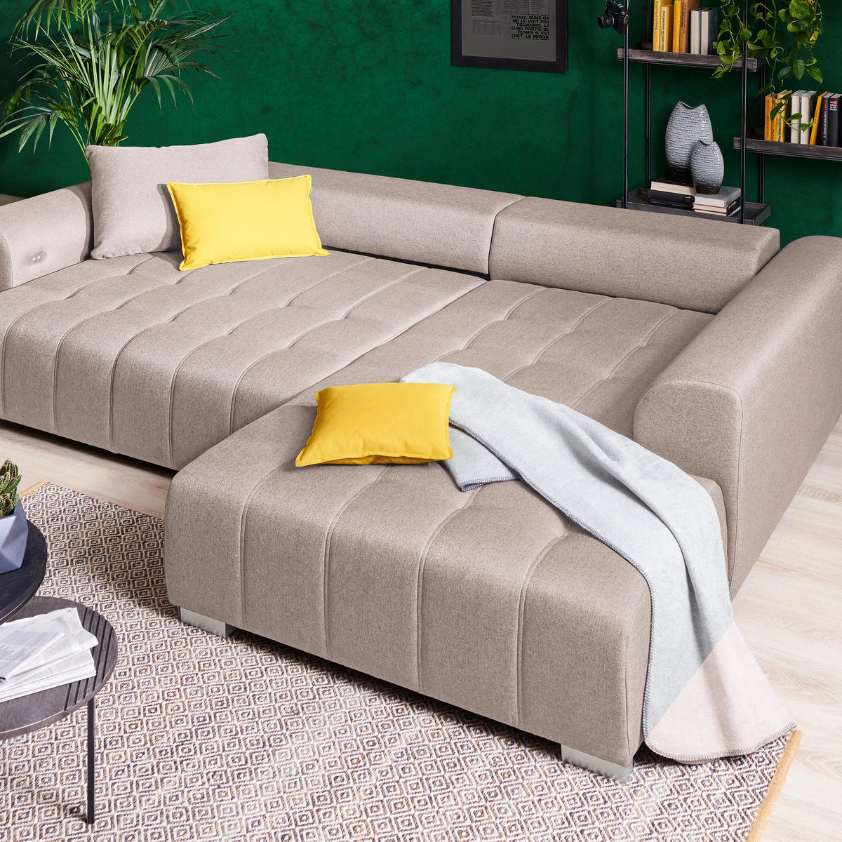 ROHOVÁ SEDACIA SÚPRAVA, textil, béžová - strieborná/béžová, Modern, textil/plast (304/218cm) - Carryhome