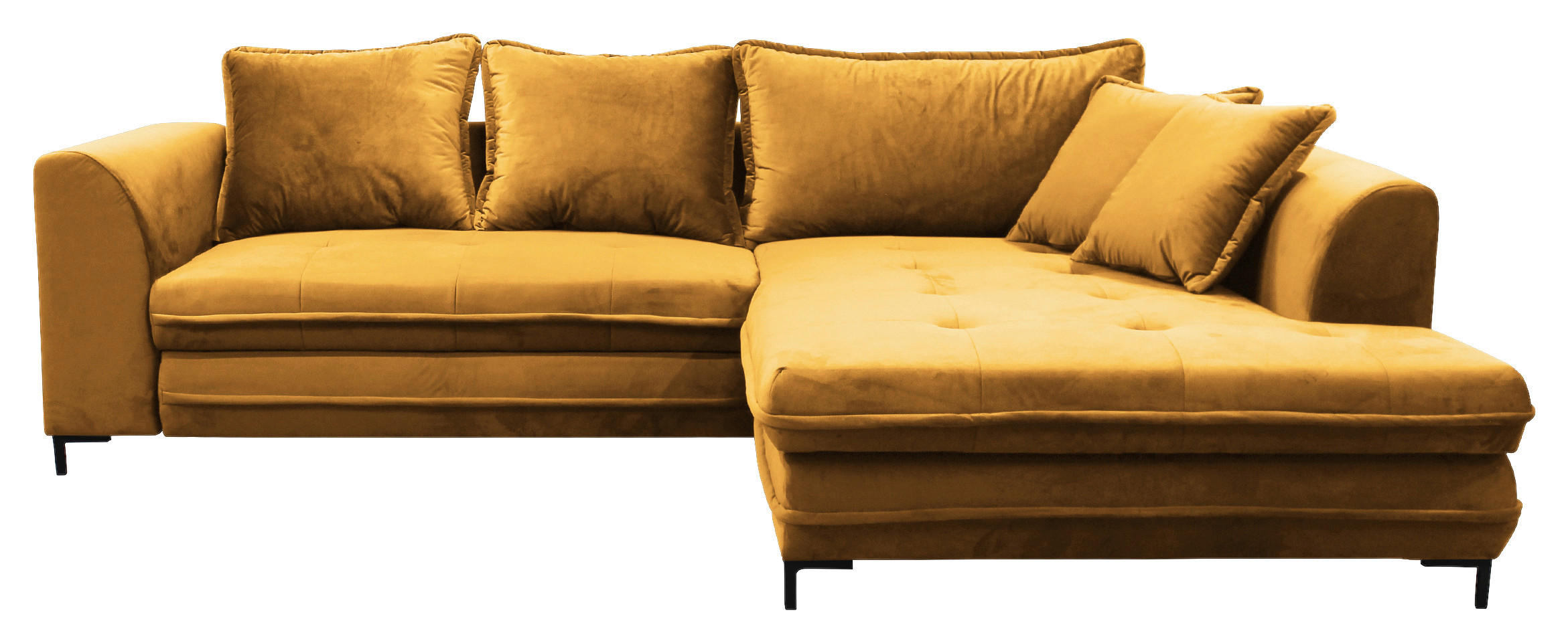 ECKSOFA Gelb Velours Zierkissen, Rückenkissen, Bettkasten, Schlaffunktion, Rücken echt  - Gelb/Schwarz, Design, Textil/Metall (277/187cm) - P & B